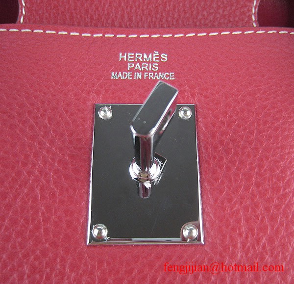 Hermes Birkin 42cm Togo Leather Bag 6109 Red silver padlock